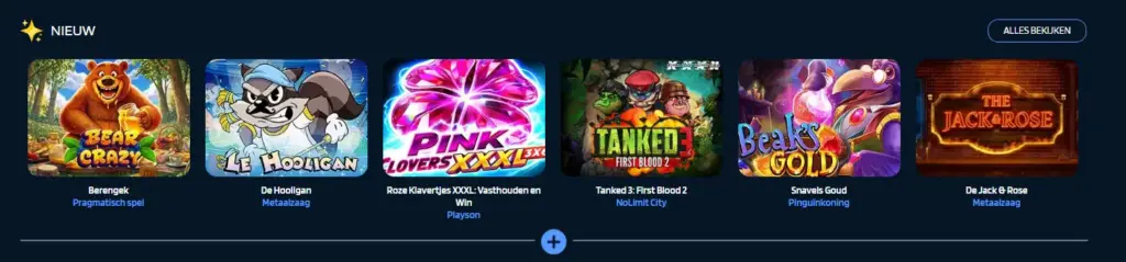 Bibliotheek met tafelspellen, slots en live casino